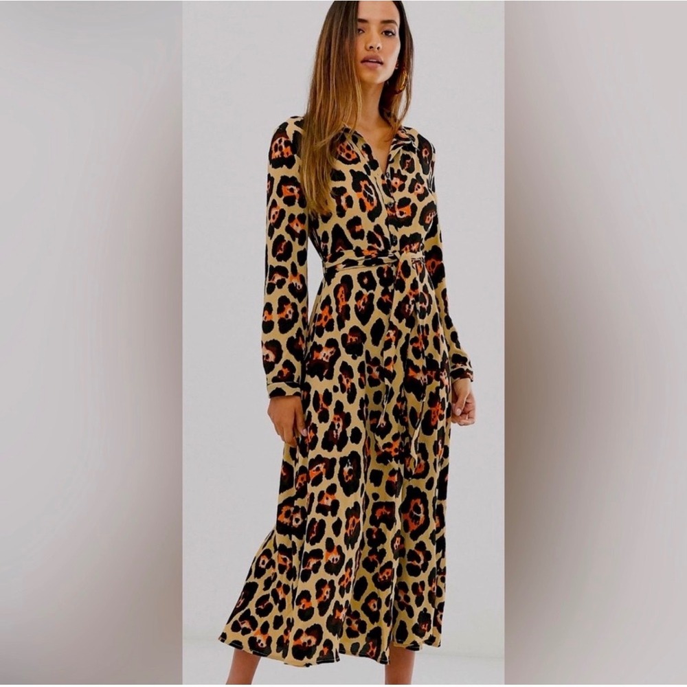 Armani Exchange AX Paris Leopard Print Maxi Button Down Dress Size 12 Women's